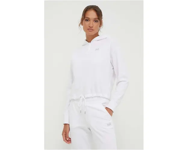 Dkny bluza femei, culoarea alb, cu gluga, cu imprimeu