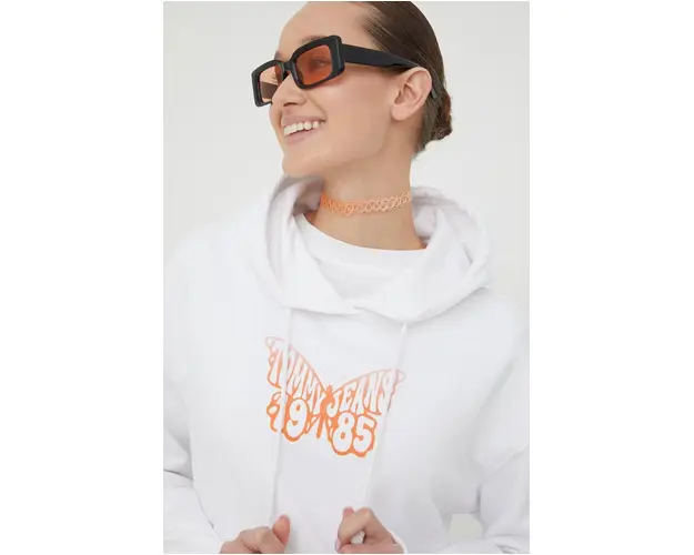 Tommy Jeans hanorac de bumbac femei, culoarea alb, cu gluga, imprimeu DW0DW17340