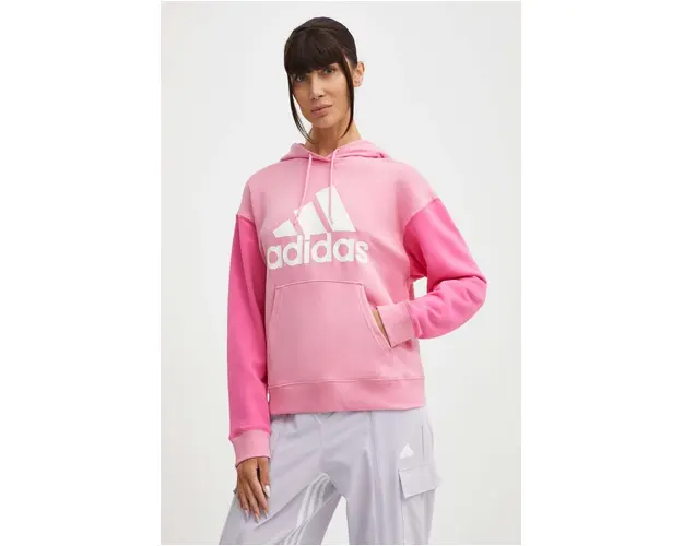adidas hanorac de bumbac femei, culoarea roz, cu gluga, cu imprimeu, IR5450