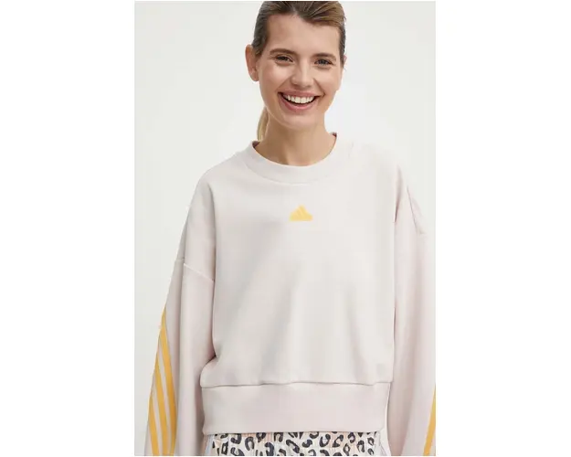 adidas bluza femei, culoarea bej, cu imprimeu, IS3882