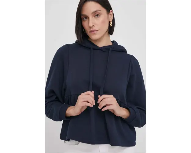 Pepe Jeans bluza femei, culoarea albastru marin, cu gluga, neted