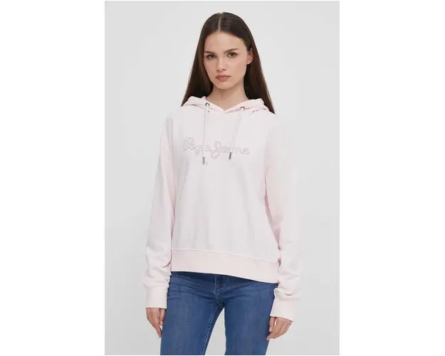 Pepe Jeans bluza Lana femei, culoarea roz, cu gluga, cu imprimeu