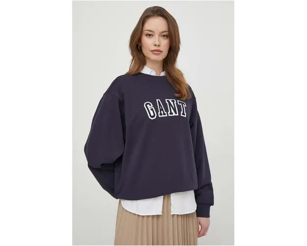 Gant hanorac de bumbac femei, culoarea albastru marin, cu imprimeu