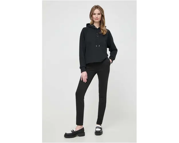 BOSS hanorac de bumbac femei, culoarea negru, cu gluga, imprimeu 50516123