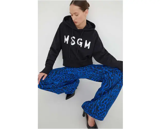 MSGM hanorac de bumbac femei, culoarea negru, cu gluga, imprimeu 3641MDM136.247000