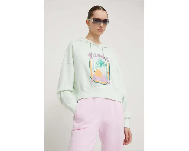 Billabong bluza femei, culoarea turcoaz, cu gluga, cu imprimeu
