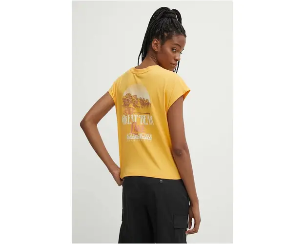 Napapijri tricou din bumbac S-Tahi femei, culoarea galben, NP0A4HOJY1J1