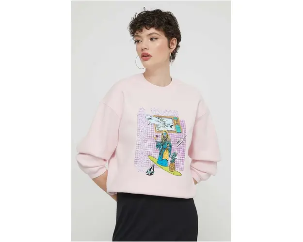 Volcom bluza femei, culoarea roz, cu imprimeu