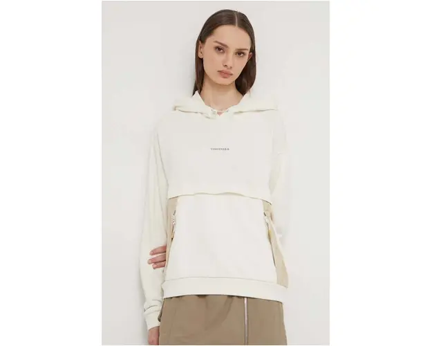 Converse bluza femei, culoarea bej, cu gluga, neted
