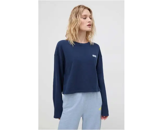 American Vintage hanorac de bumbac femei, culoarea albastru marin, cu imprimeu