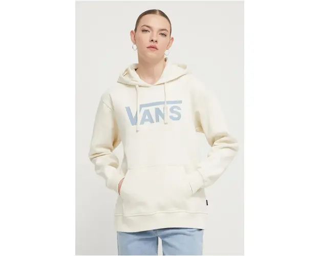 Vans bluza femei, culoarea bej, cu gluga, cu imprimeu