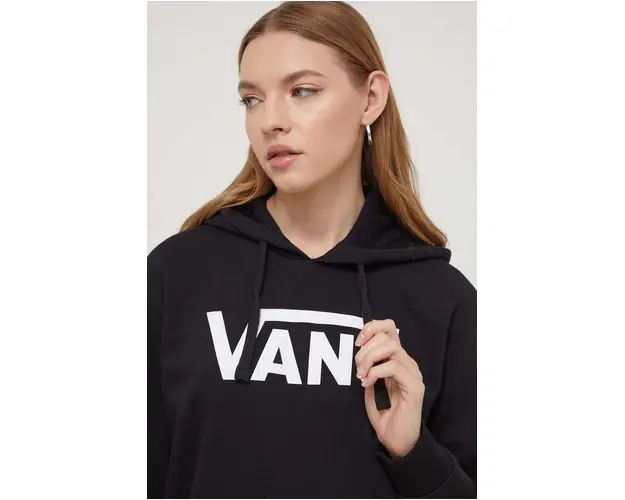Vans bluza femei, culoarea negru, cu gluga, cu imprimeu