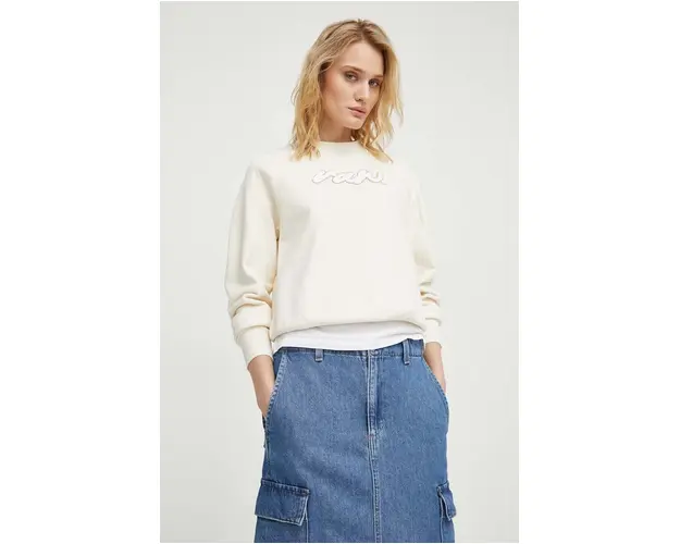 G-Star Raw hanorac de bumbac femei, culoarea bej, cu imprimeu