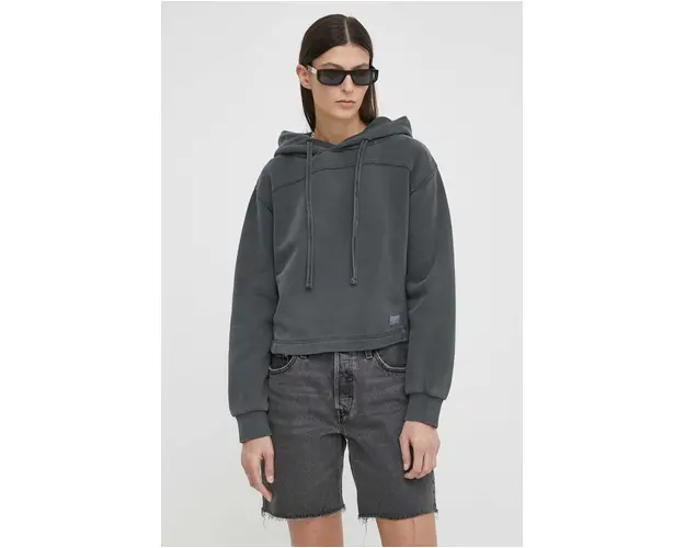 G-Star Raw hanorac de bumbac femei, culoarea gri, cu gluga, neted