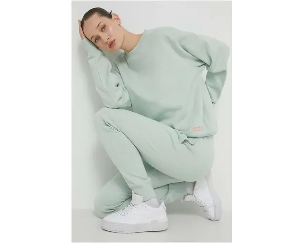 Superdry hanorac de bumbac femei, culoarea verde, neted