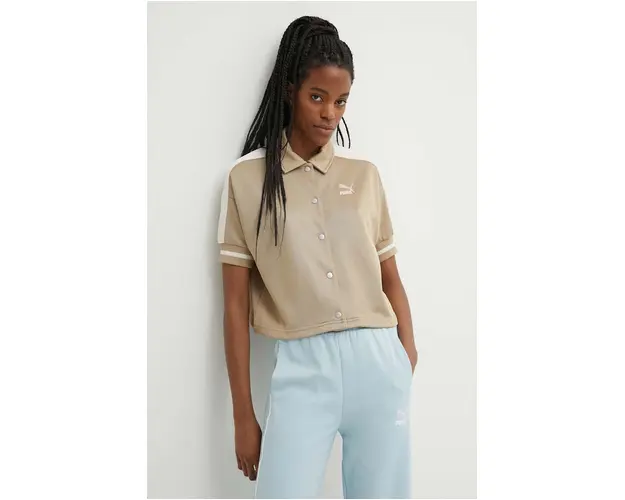 Puma bluza T7 femei, culoarea bej, cu model, 624343