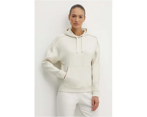 Puma hanorac de bumbac samo HER femei, culoarea bej, cu gluga, uni 677885