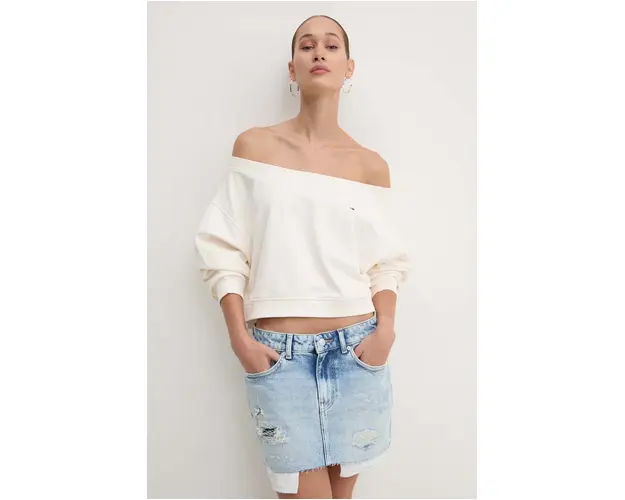 Tommy Jeans bluza femei, culoarea bej, neted