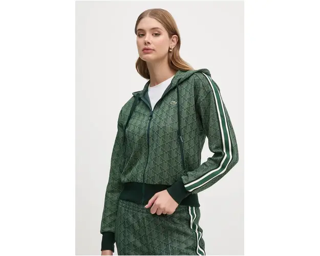 Lacoste bluza femei, culoarea verde, cu gluga, modelator