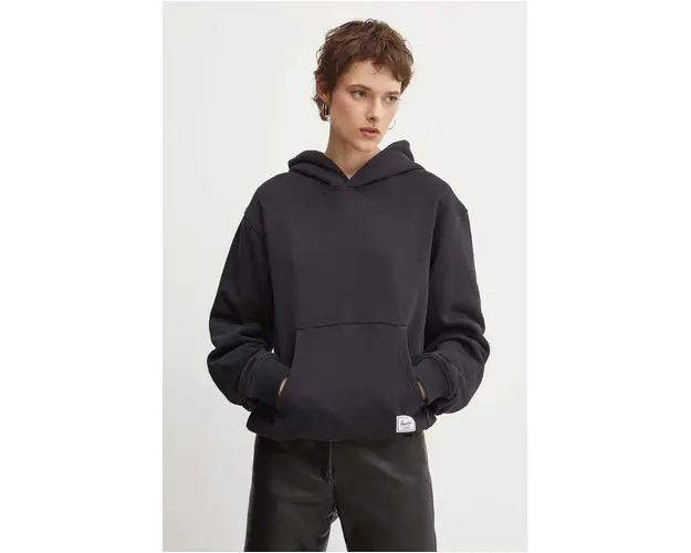 Herschel hanorac de bumbac femei, culoarea negru, cu gluga, neted