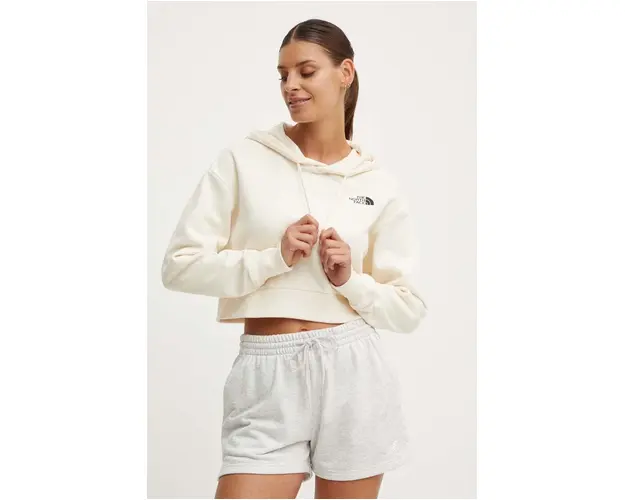 The North Face hanorac de bumbac W Trend Crop Hoodie femei, culoarea bej, cu gluga, cu imprimeu, NF0A5ICYQLI1