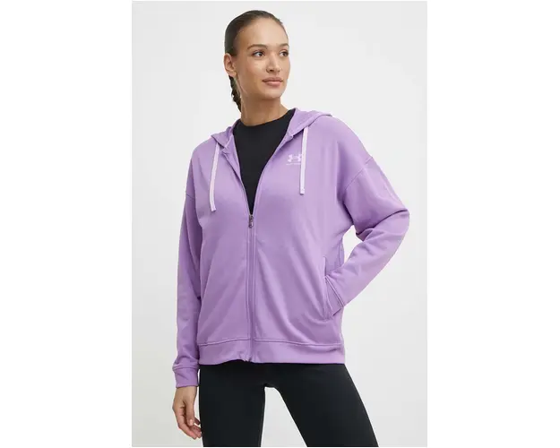 Under Armour bluza femei, culoarea violet, cu gluga, neted