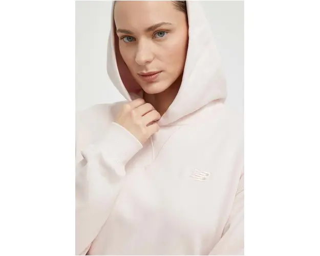 New Balance hanorac de bumbac femei, culoarea roz, cu gluga, neted, WT41537OUK