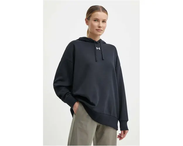 Under Armour bluza femei, culoarea negru, cu gluga, neted