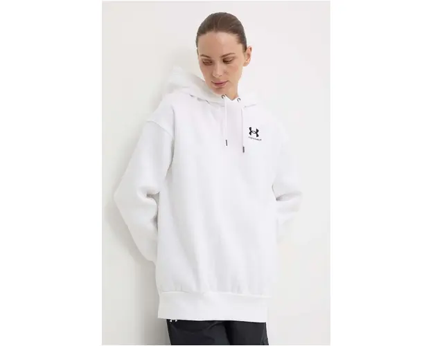 Under Armour bluza femei, culoarea alb, cu gluga, neted