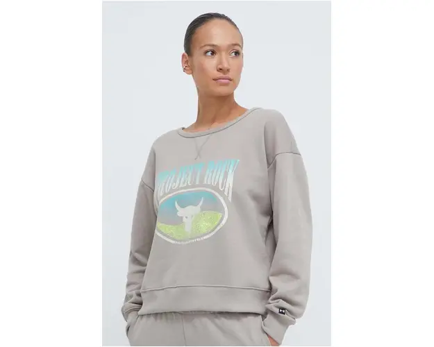 Under Armour bluza Project Rock femei, culoarea bej, cu imprimeu