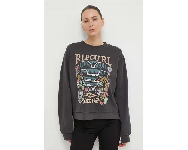 Rip Curl hanorac de bumbac femei, culoarea gri, cu imprimeu