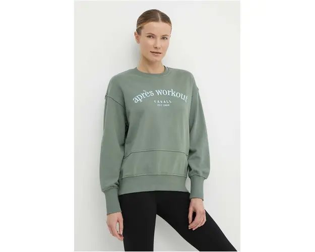 Casall hanorac de bumbac femei, culoarea verde, cu imprimeu