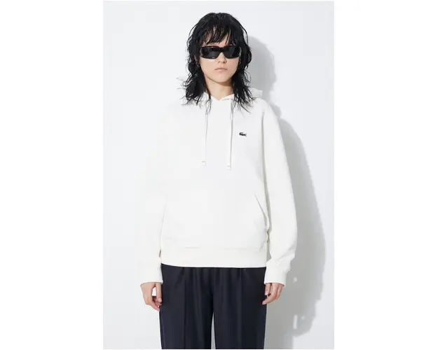 Lacoste bluza femei, culoarea alb, cu gluga, neted, SF8346