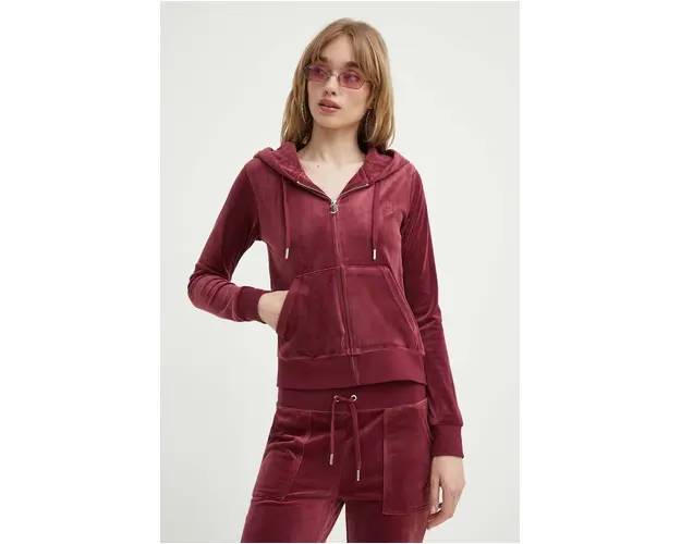 Juicy Couture bluza din velur culoarea bordo, cu gluga, neted, JCAP176