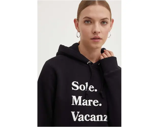 Drivemebikini bluza Sole Mare Vacanze femei, culoarea negru, cu gluga, cu imprimeu