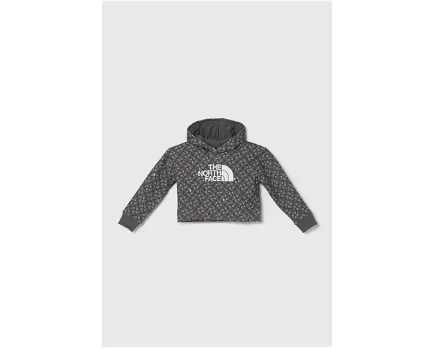 The North Face hanorac de bumbac pentru copii DREW PEAK LIGHT HOODIE PRINT culoarea gri, cu gluga, modelator