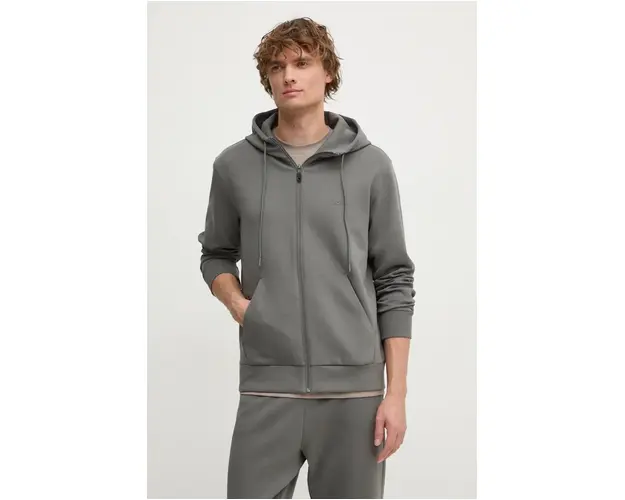 Boss Green bluza barbati, culoarea gri, cu gluga, neted