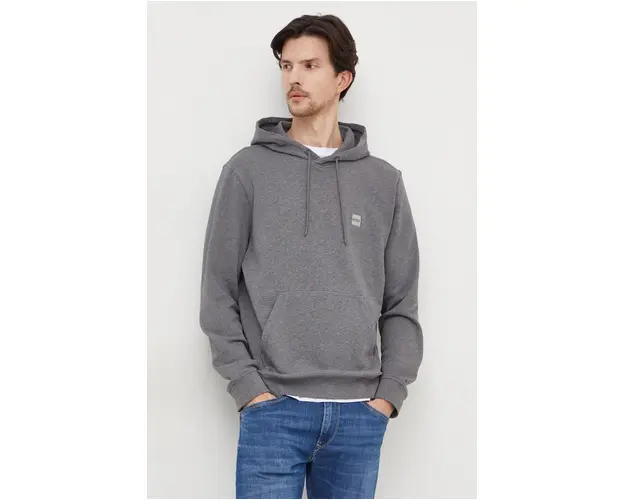 Boss Orange hanorac de bumbac barbati, culoarea gri, cu gluga, neted, 50509314