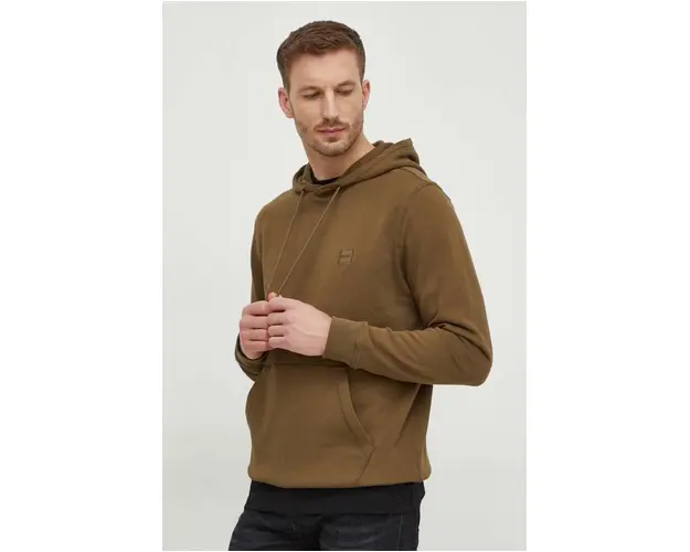 Boss Orange hanorac de bumbac barbati, culoarea verde, cu gluga, neted, 50509314