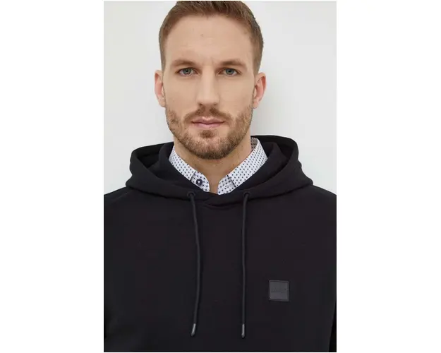 Boss Orange hanorac de bumbac barbati, culoarea negru, cu gluga, neted, 50509314