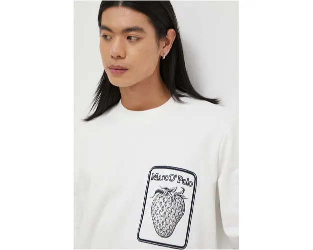 Marc O'Polo hanorac de bumbac barbati, culoarea bej, cu imprimeu