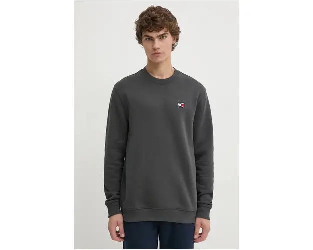 Tommy Jeans hanorac de bumbac barbati, culoarea gri, neted