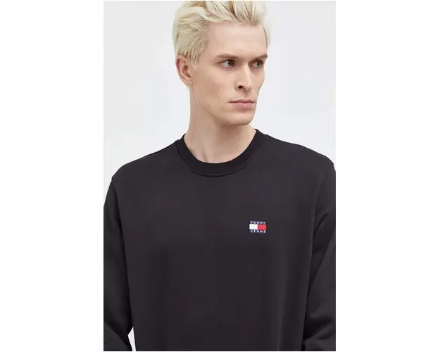 Tommy Jeans hanorac de bumbac barbati, culoarea negru, uni DM0DM17986