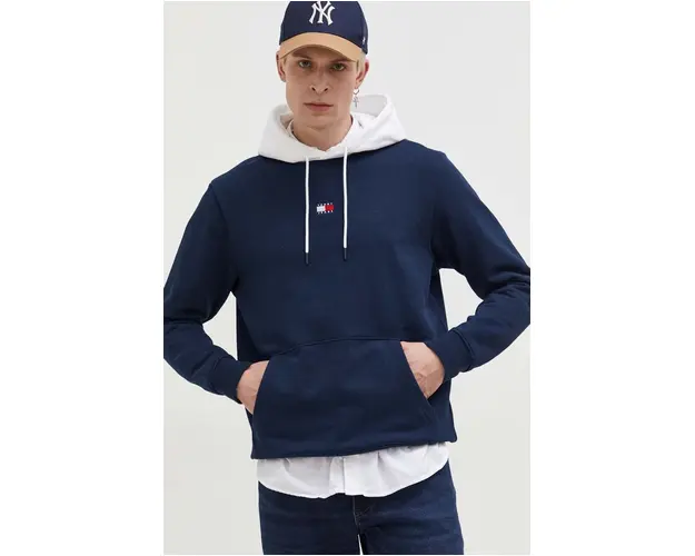 Tommy Jeans bluza barbati, culoarea bleumarin, cu gluga, imprimeu DM0DM18420