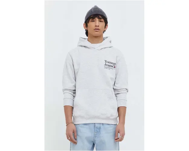 Tommy Jeans bluza barbati, culoarea gri, cu gluga, imprimeu DM0DM18860
