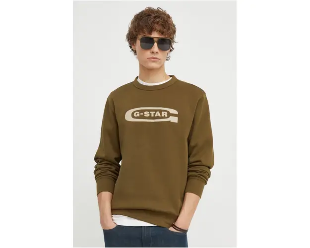 G-Star Raw bluza barbati, culoarea verde, cu imprimeu