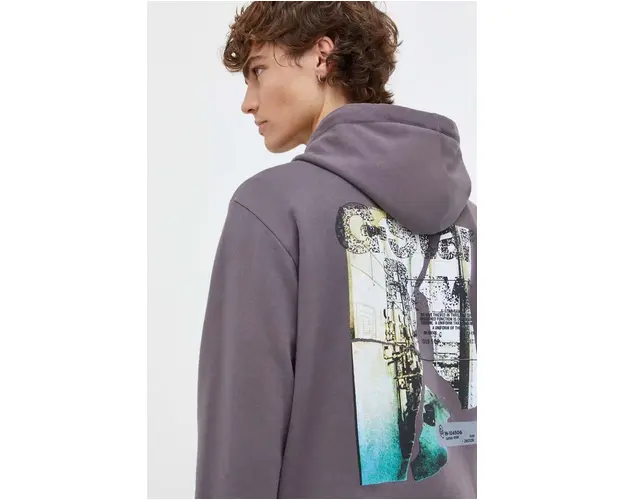 G-Star Raw hanorac de bumbac barbati, culoarea gri, cu gluga, cu imprimeu