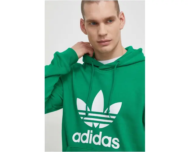 adidas Originals hanorac de bumbac Adicolor Classics Trefoil barbati, culoarea verde, cu gluga, cu imprimeu, IM9403
