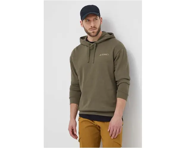 adidas TERREX bluza trening culoarea verde, cu gluga, neted, IN4716