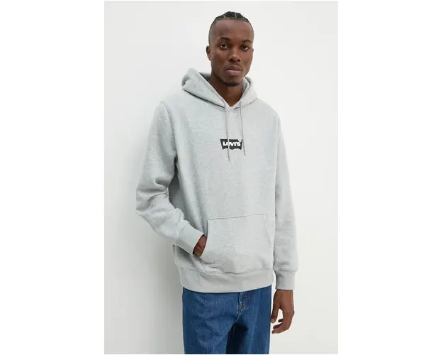 Levi's bluza barbati, culoarea gri, cu gluga, cu imprimeu